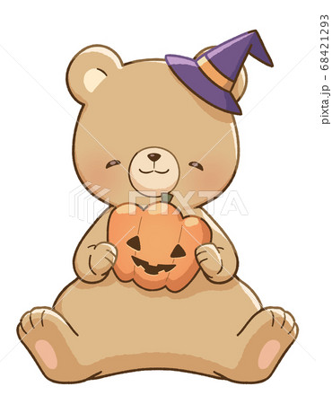 にっこり笑顔のくまとハロウィン（かぼちゃ） 68421293