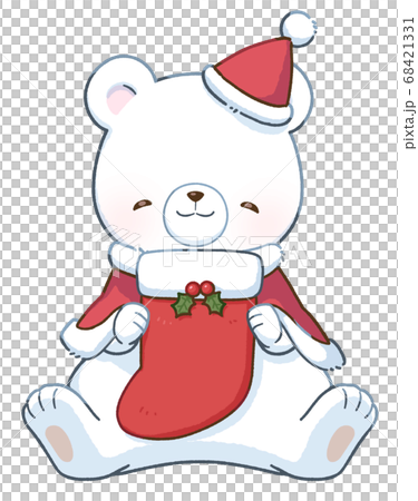 にっこり笑顔の白くまとクリスマス（大きな靴下） 68421331