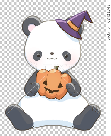 パンダとハロウィン かぼちゃ のイラスト素材