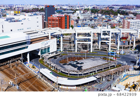 Jr千葉駅と駅前ロータリーの俯瞰図の写真素材