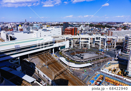 Jr千葉駅と駅前ロータリーの俯瞰図の写真素材