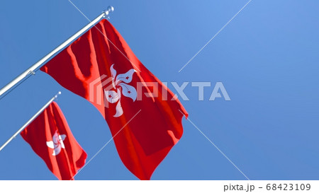 3D rendering of the national flag of Hong Kong waving in the wind 68423109