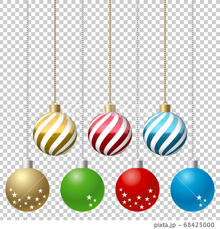 クリスマス オーナメントボール 鎖付き イラスト素材 7パターンセット 1 のイラスト素材
