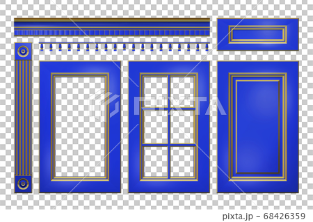 Blue with gold door, drawer, column, cornice for kitchen cabinet isolated on white 68426359