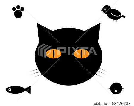 シンプルな黒猫の顔のイラスト素材