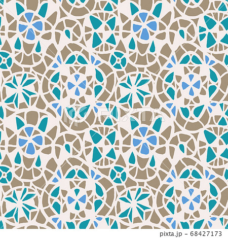 Geometric abstract seamless pattern. Multicolored stained glass window illustration. Kaleidoscope and Lace background   68427173