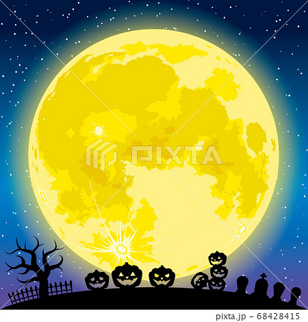 月とシルエットのハロウィン背景のイラスト素材