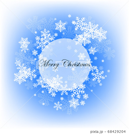 Holiday backdrop snowflake pattern, Christmas decor, winter blue background. Vector circle frame 68429204