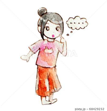 考える女の子のイラスト素材