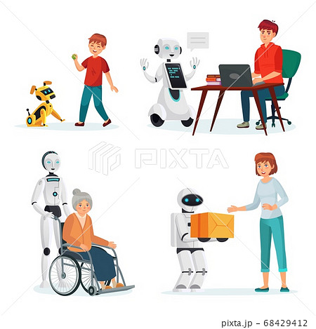 Robots interact with people in various situations 68429412