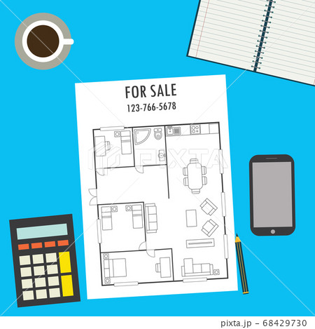 Floor plan on paper and other objects 68429730