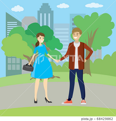 Young couple, family, standing in park, holding 68429862