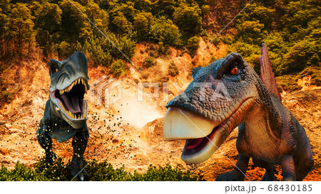 Dinosaur in the forest and green fern 68430185