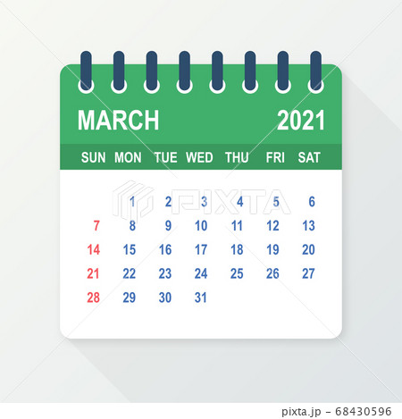 March 2021 Calendar Leaf. Calendar 2021 in flat style. Vector illustration. 68430596