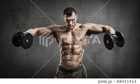 man - bodybuilder, execute exercise with weight man - bodybuilder, execute exercise with weight 68431413