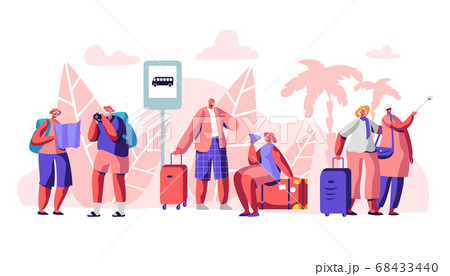 Mature Tourist Characters Stand on Bus Station Mature Tourist Characters Stand on Bus Station 68433440