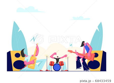 Rock Band Performing on Stage. Electric Guitarists 68433459