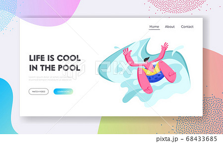 Excited Man Sliding by Inflatable Float Waterpark Excited Man Sliding by Inflatable Float Waterpark 68433685