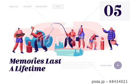 Men and Women Relaxing, Fishing, Taking Pictures 68434021