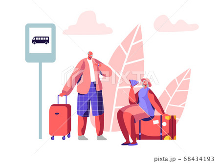 Mature Tourist Characters Stand on Bus Station 68434193