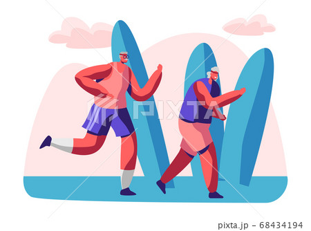 Couple of Senior Men Characters Run Together 68434194