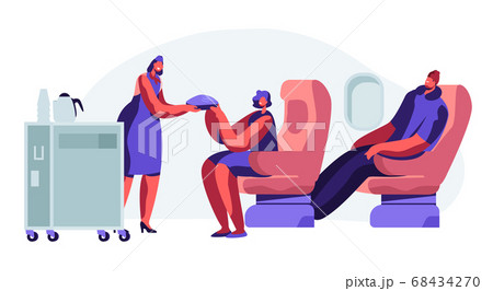 Cabin of Plane with Stewardess and Passengers 68434270