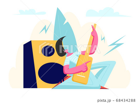 Rock Musician in Action Standing on Knees at Music 68434288