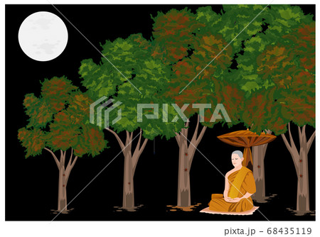 the monk in Buddhism meditation under the tree vector design 68435119