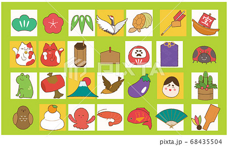 縁起物のワンポイントイラストセット 線あり 縁起物のワンポイントイラストセット 線あり 68435504