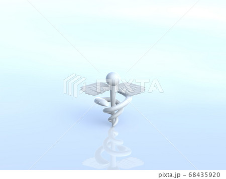 白いカドゥケウスの杖背景あり　3DCGイラストデザイン 68435920