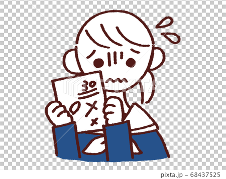 テストで低い点をとる女の子のイラスト素材