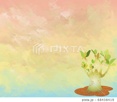 パステルカラー水彩風の背景に観葉植物のイラスト 文字なしのイラスト素材