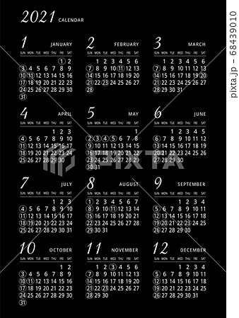 2021年 カレンダー A2切_タテ黒のイラスト素材 [68439010] - PIXTA