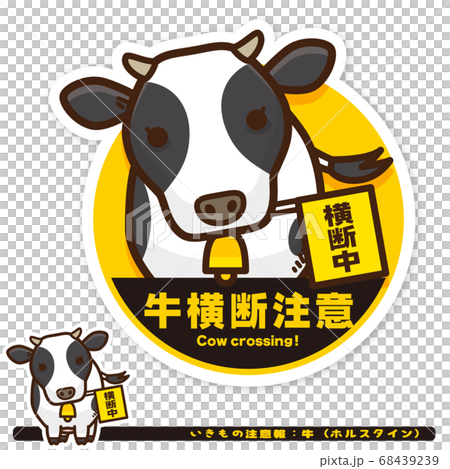 生物警告：母牛（霍爾斯坦）穿越警告標誌 68439239