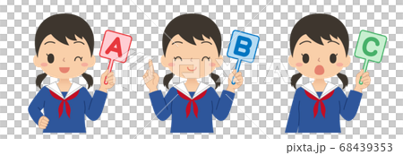 Illustration with a set of girls with ABC English tags High school and junior high school students Illustration with a set of girls with ABC English tags High school and junior high school students 68439353