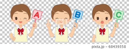 Illustration with a set of girls with ABC English tags High school and junior high school students Illustration with a set of girls with ABC English tags High school and junior high school students 68439358