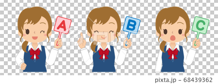 Illustration with a set of girls with ABC English tags High school and junior high school students Illustration with a set of girls with ABC English tags High school and junior high school students 68439362