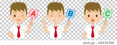 Abcの英語の札を持った男の子 セット 高校生 中学生 イラストのイラスト素材