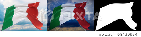 Waving flags of the world - flag of Italy. Set of 2 flags and alpha matte image. Very high quality mask without unwanted edge. High resolution for professional composition. 3D illustration. Waving flags of the world - flag of Italy. Set of 2 flags and alpha matte image. Very high quality mask without unwanted edge. High resolution for professional composition. 3D illustration. 68439954