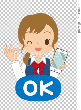 Okサインでスマホを持つ女の子のアイコン 高校生 中学生 イラストのイラスト素材