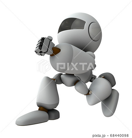 こっそりと逃げ出す卑怯なロボット。3Dレンダリング。 68440098