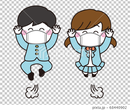 マスクでジャンピング学生さん万歳 のイラスト素材