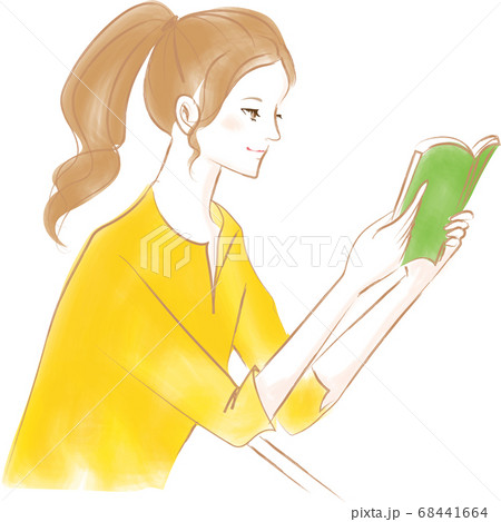 本を読む女性の上半身水彩風ベクターイラスト 本を読む女性の上半身水彩風ベクターイラスト 68441664