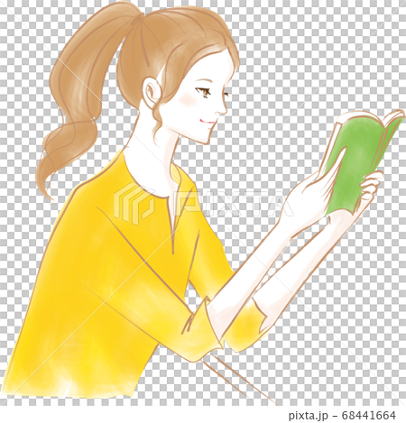 本を読む女性の上半身水彩風ベクターイラスト 本を読む女性の上半身水彩風ベクターイラスト 68441664