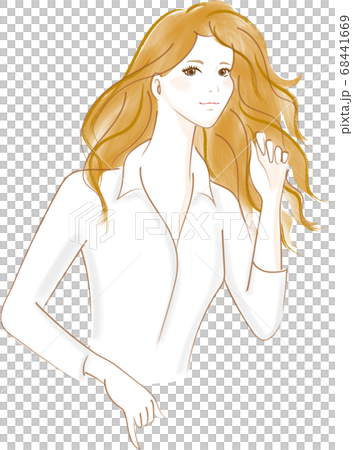 髪をなびかせる白いシャツを着た女性 髪をなびかせる白いシャツを着た女性 68441669