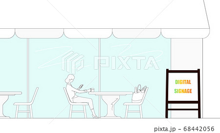 カフェに設置されたデジタルサイネージ のイラスト素材