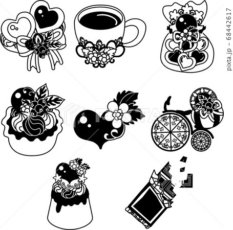 チョコレートのクッキーと飲み物とプリンとタルトなどのアイコンのイラスト素材