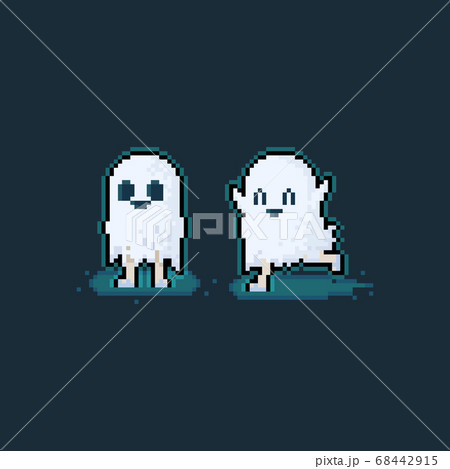 Pixel art cartoon cute little ghost character. 68442915