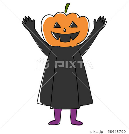 両手をあげるカボチャのお化け／ハロウィン／手描き風 68443790