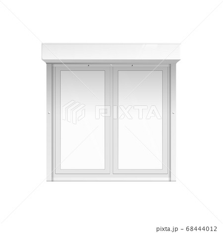 Realistic outdoor double window mockup closed shut with white blank glass Realistic outdoor double window mockup closed shut with white blank glass 68444012